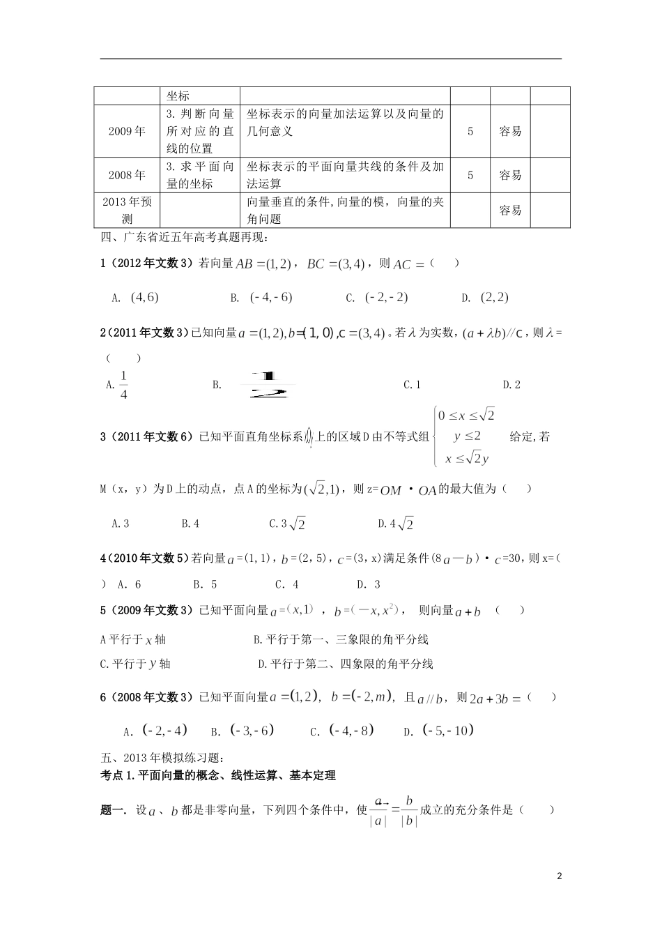 广东省连州市连州中学高三数学复习 专题 向量与三角 新人教A版_第2页