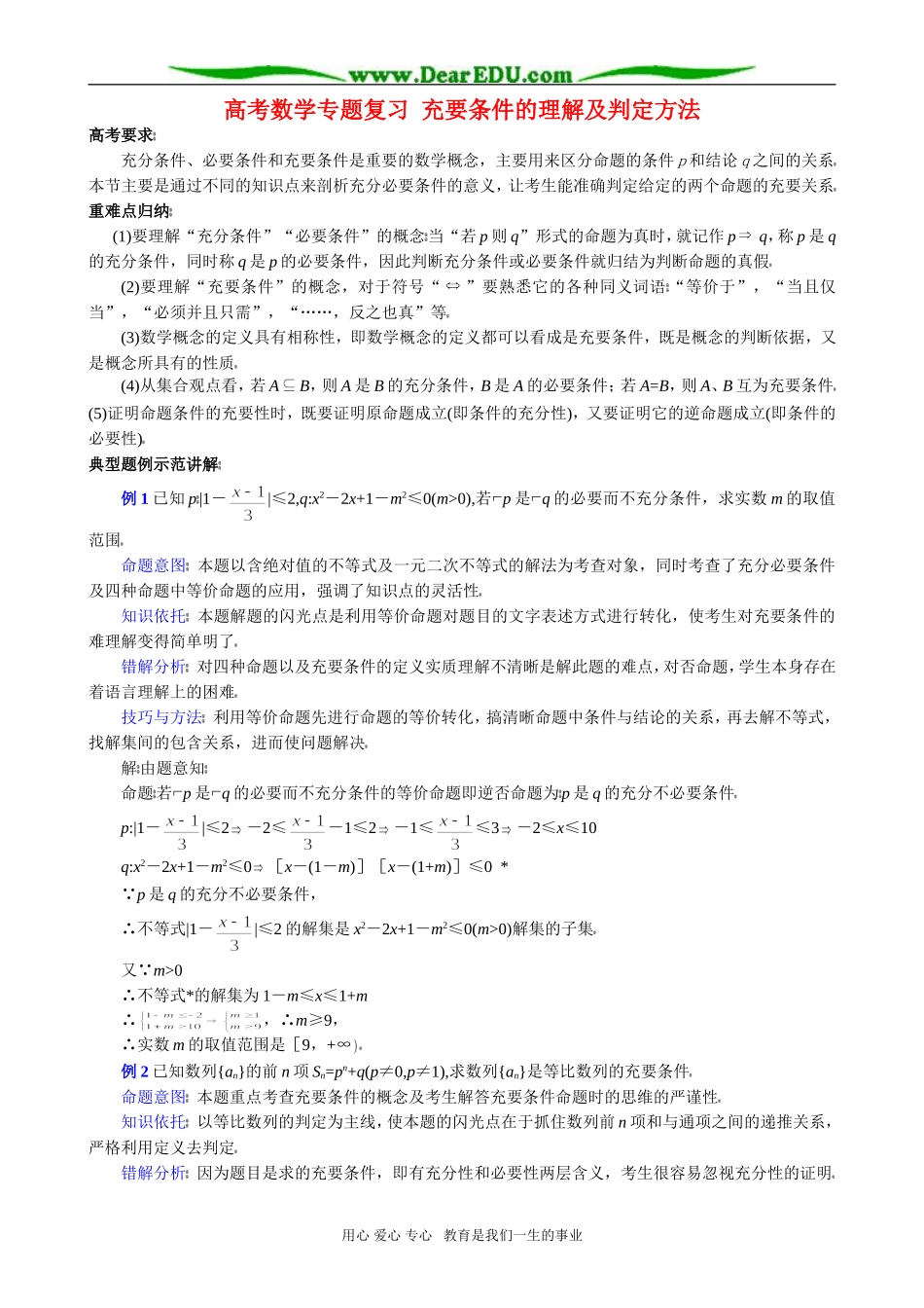 高考数学专题复习 充要条件的理解及判定方法_第1页