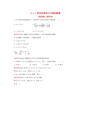 高中数学 第二章 等式与不等式 2.1.1 等式的性质与方程的解集课堂检测素养达标 新人教B版必修第一册-新人教B版高一第一册数学试题