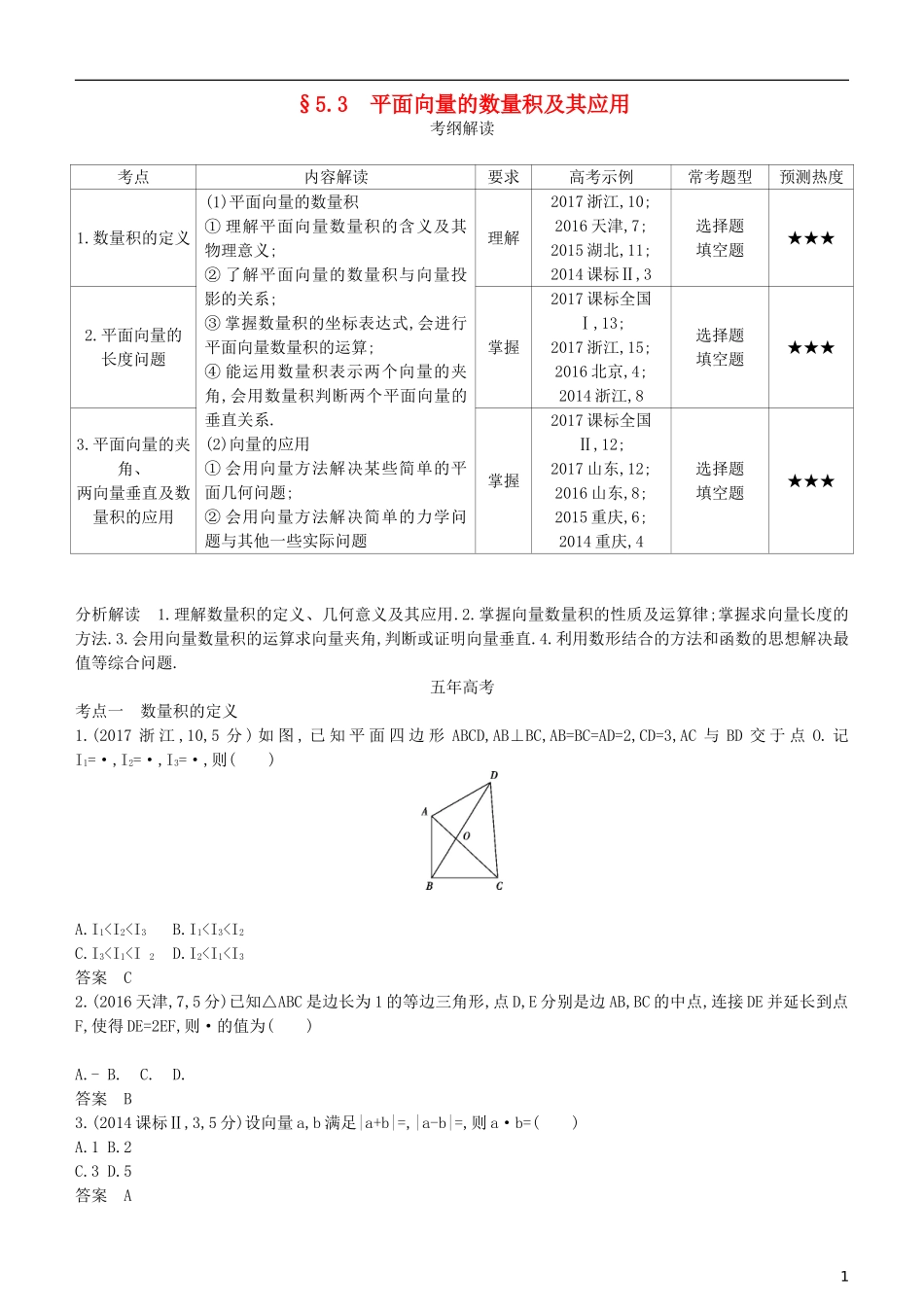 高考数学一轮复习 第五章 平面向量 5.3 平面向量的数量积及其应用练习 理-人教版高三全册数学试题_第1页