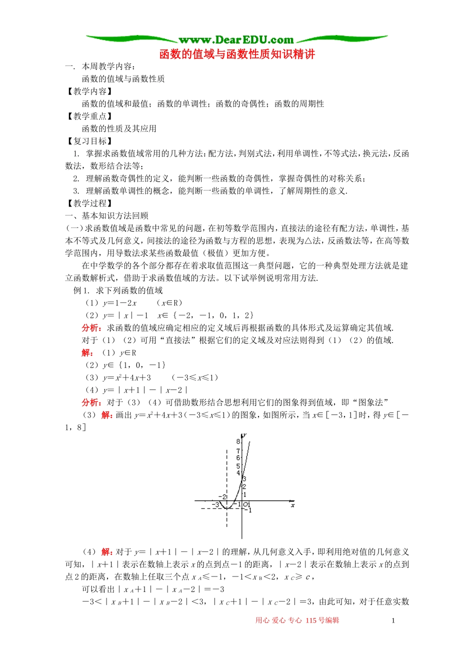 函数的值域与函数性质知识精讲 人教实验版B_第1页
