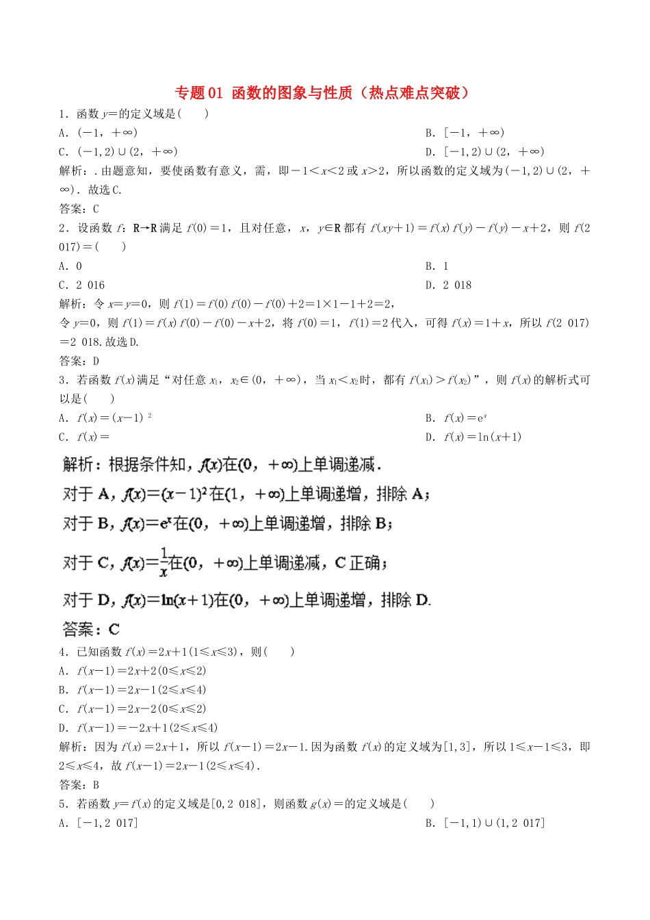 高考数学 专题01 函数的图象与性质热点难点突破 理-人教版高三全册数学试题_第1页