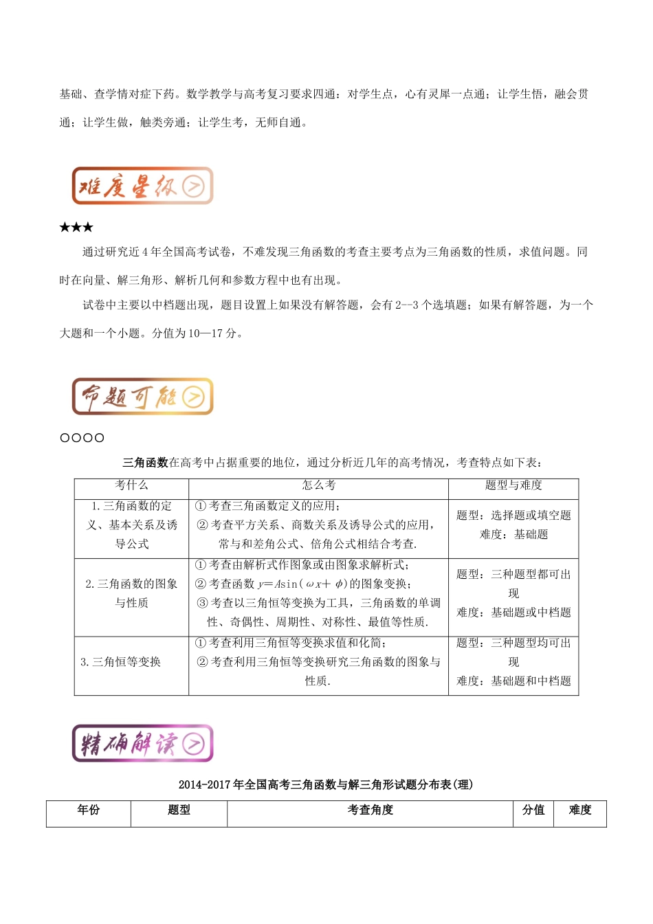高中数学一轮复习 最拿分考点系列 考点3 三角函数-人教版高三全册数学试题_第2页