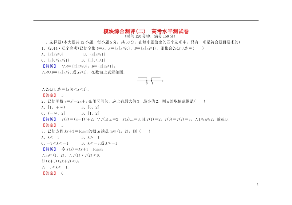 高中数学 模块综合测评（二）（含解析）新人教A版必修1-新人教A版高一必修1数学试题_第1页