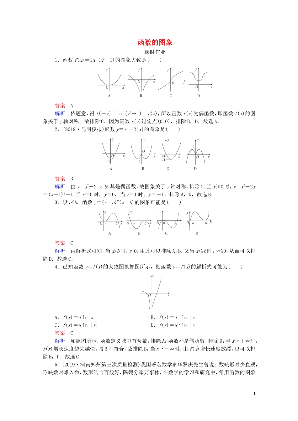 高考数学一轮复习统考 第2章 函数与基本初等函数 第7讲 函数的图象课时作业（含解析）北师大版-北师大版高三全册数学试题_第1页
