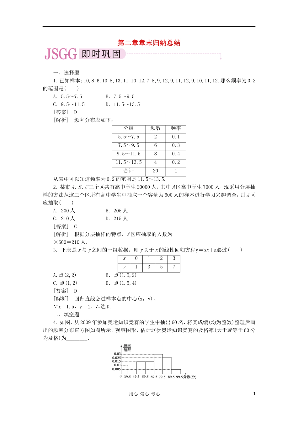 高中数学 课后强化训练（含详解）第二章章末归纳总结 新人教版必修3_第1页