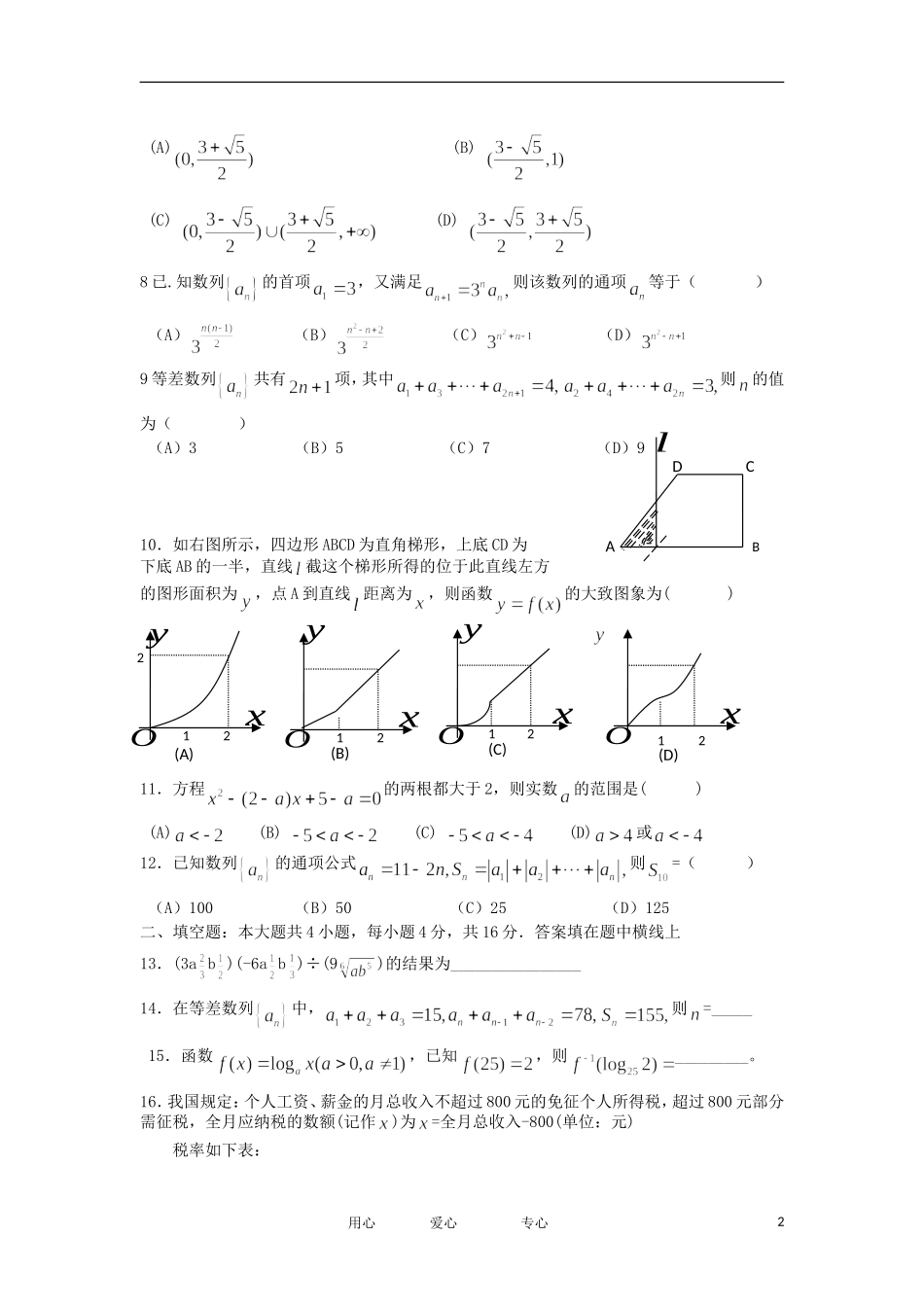 江苏省南通中学11-12学年高一数学上学期期末考试试卷新人教A版【会员独享】_第2页
