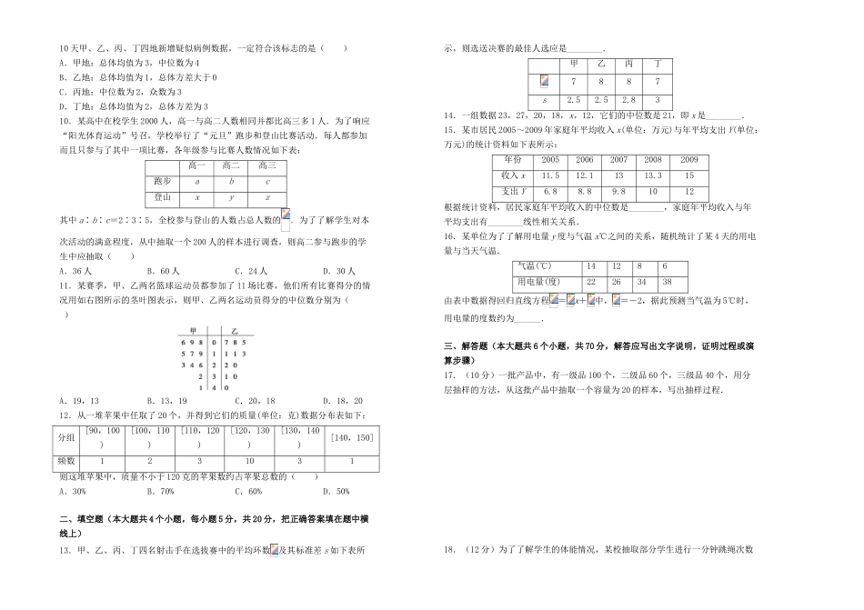 高中数学 第二章 统计训练卷（一）新人教A版必修3-新人教A版高一必修3数学试题_第2页