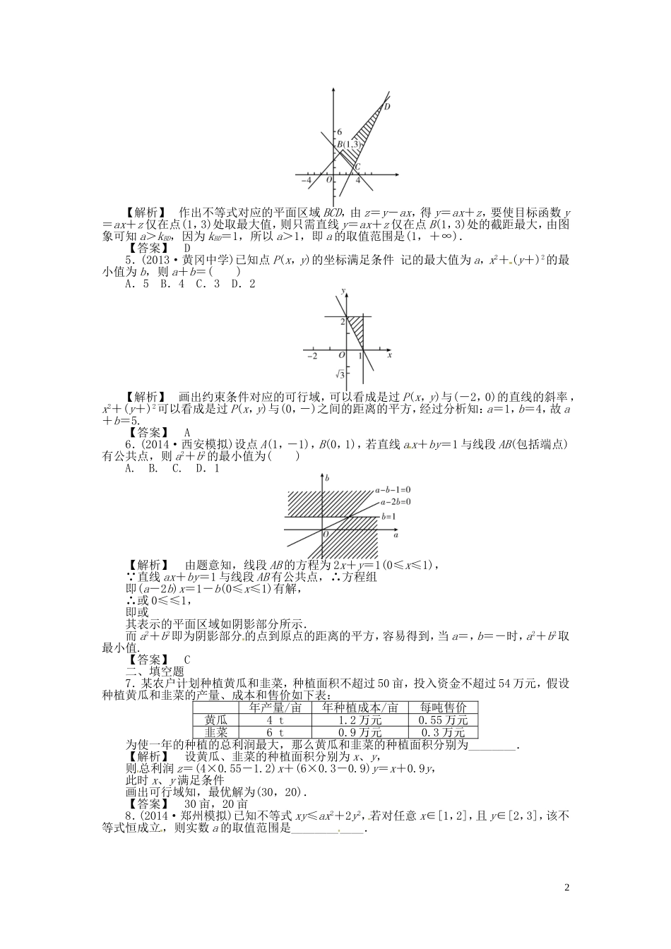 高考数学一轮复习 6.3二元一次不等式组与简单的线性规划问题课时达标训练 文 湘教版-湘教版高三全册数学试题_第2页