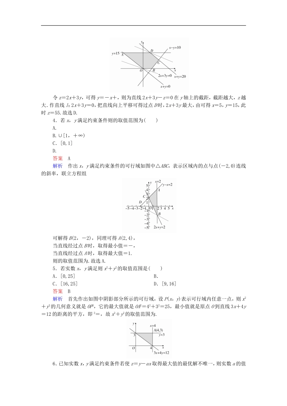 高考数学一轮复习 第一部分 考点通关练 第五章 不等式、推理与证明、算法初步与复数 考点测试35 二元一次不等式组与简单的线性规划（含解析）新人教B版-新人教B版高三全册数学试题_第2页