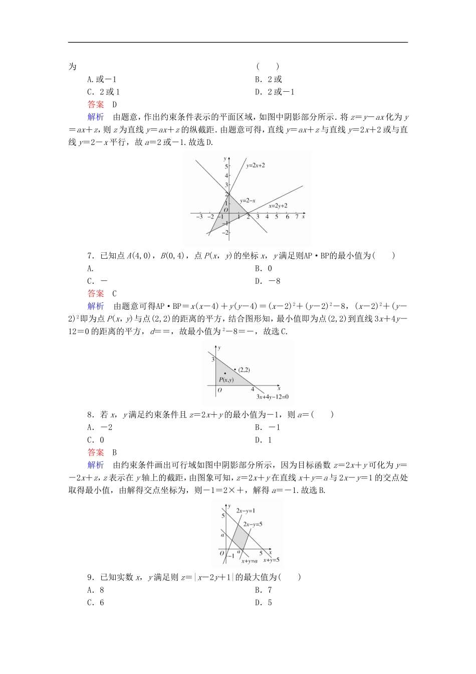 高考数学一轮复习 第一部分 考点通关练 第五章 不等式、推理与证明、算法初步与复数 考点测试35 二元一次不等式组与简单的线性规划（含解析）新人教B版-新人教B版高三全册数学试题_第3页