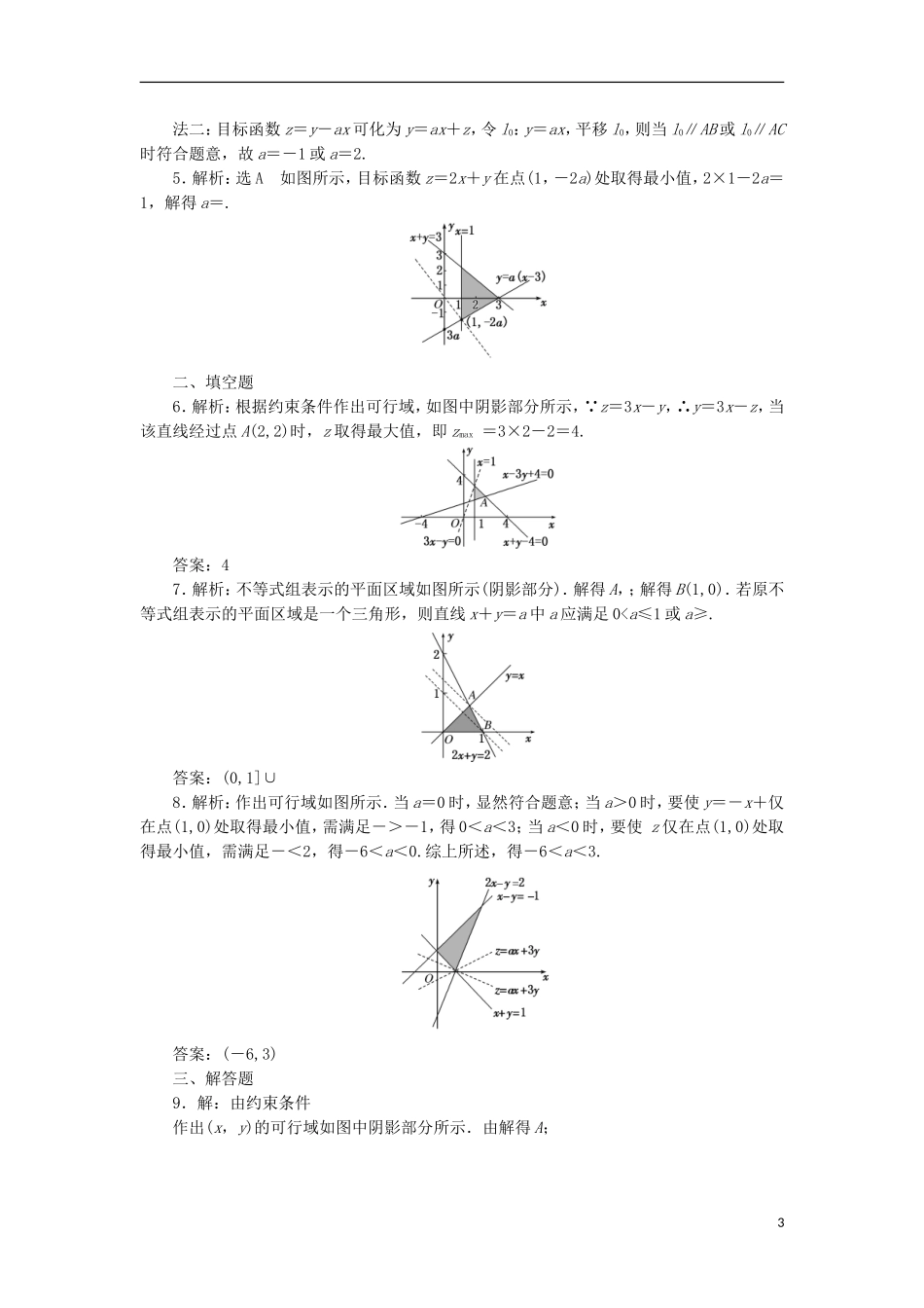 高考数学一轮复习 第七章 不等式 第三节 二元一次不等式（组）与简单的线性规划问题课后作业 理-人教版高三全册数学试题_第3页