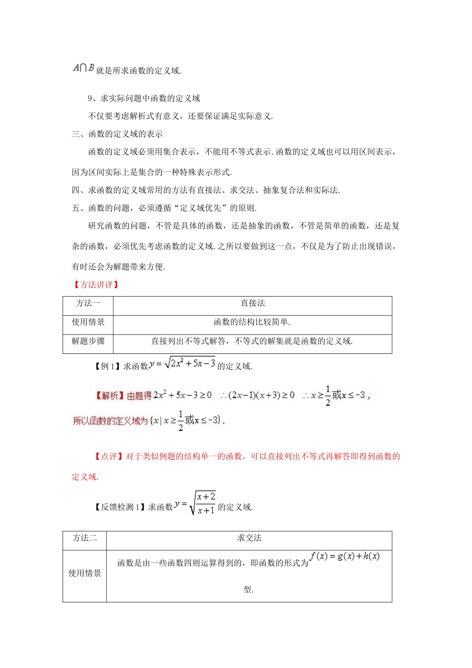 高考数学 常见题型解法归纳反馈训练 第01讲 函数的定义域常见求法-人教版高三全册数学试题_第2页