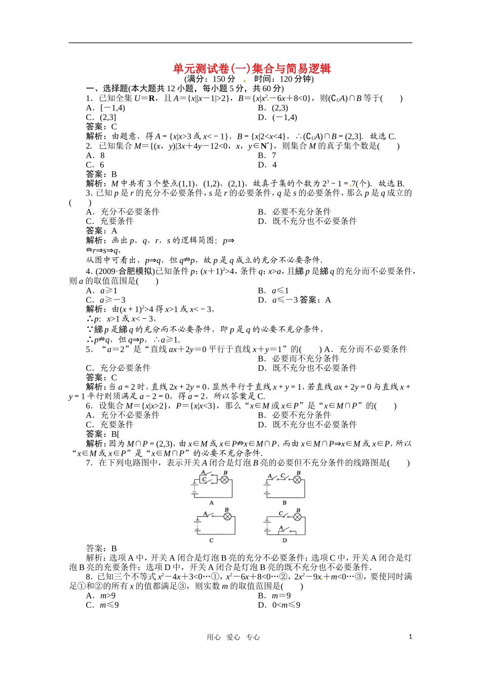 河北省高考数学 集合与简单逻辑4同步复习_第1页