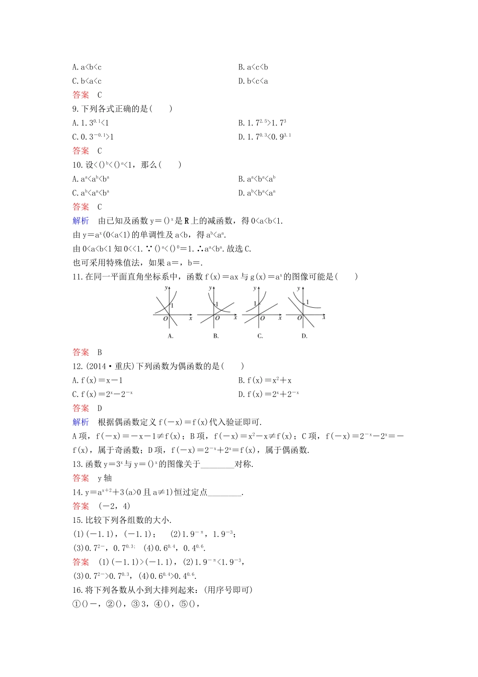 高中数学 课时作业22 2.1.2.1 指数函数及其性质（第1课时）新人教A版必修1-新人教A版高一必修1数学试题_第2页