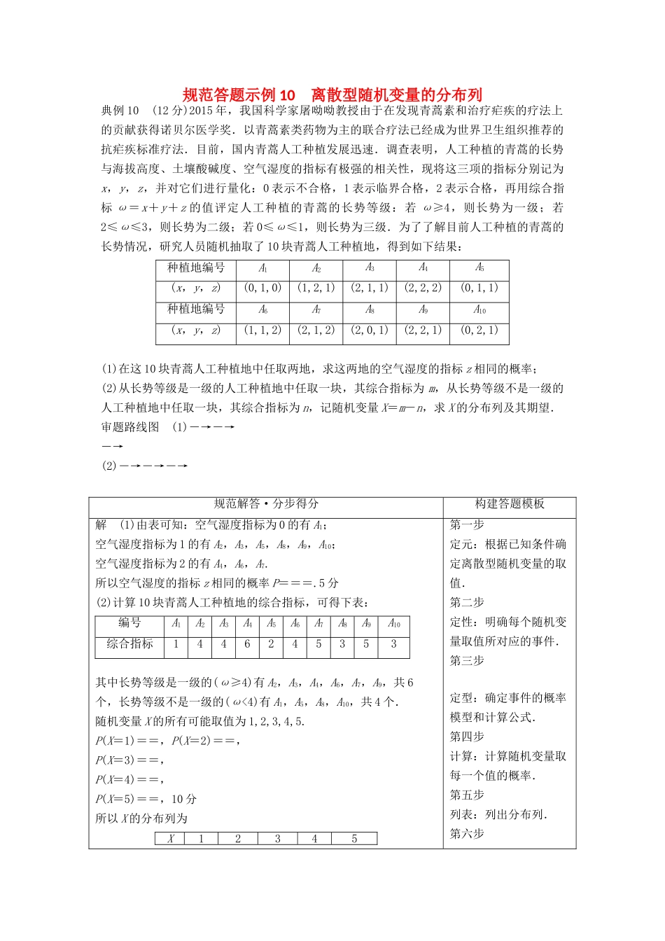 高考数学二轮复习 规范答题示例10 离散型随机变量的分布列 理-人教版高三全册数学试题_第1页