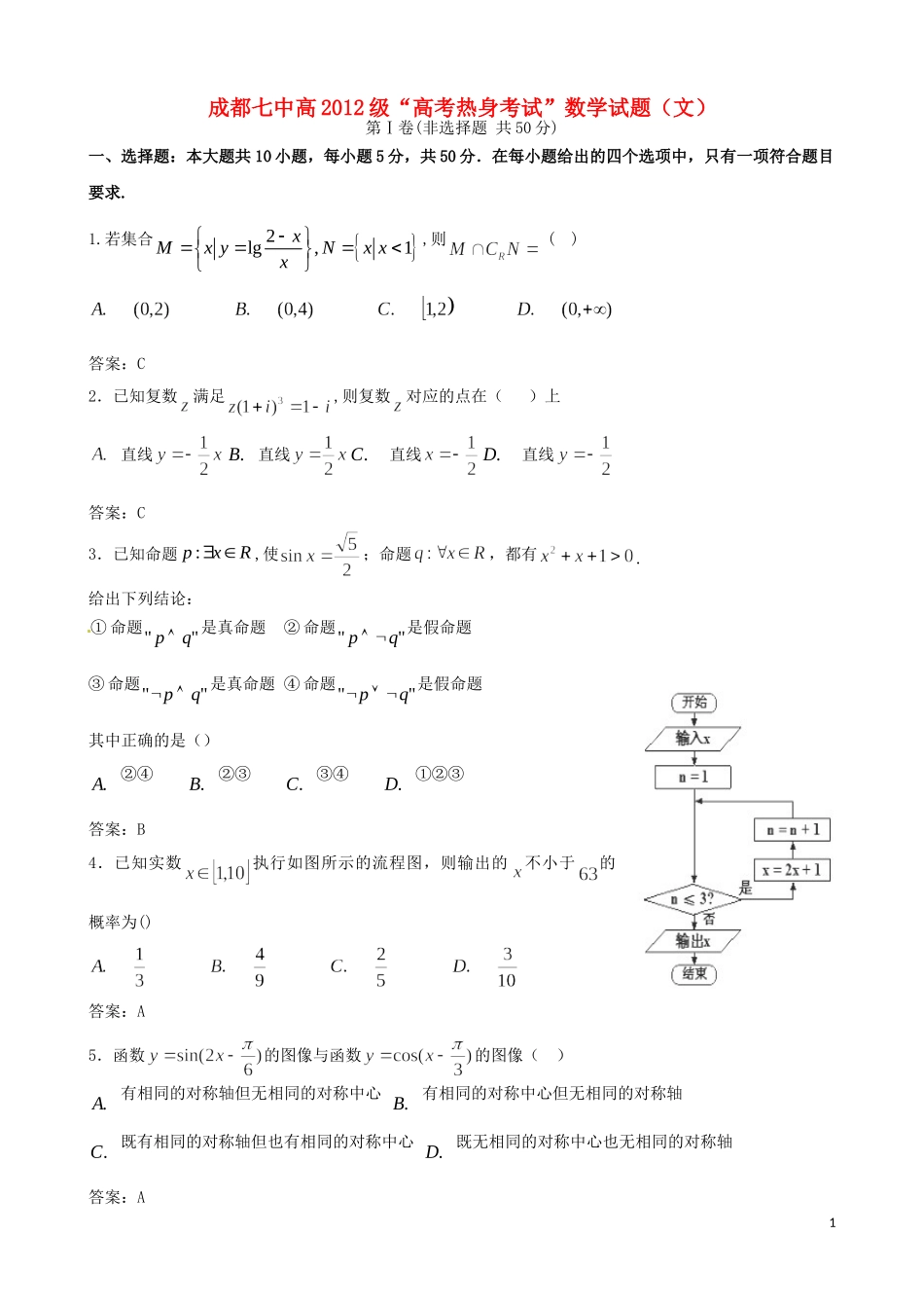 高考数学 热身考试题 文（含解析）-人教版高三全册数学试题_第1页