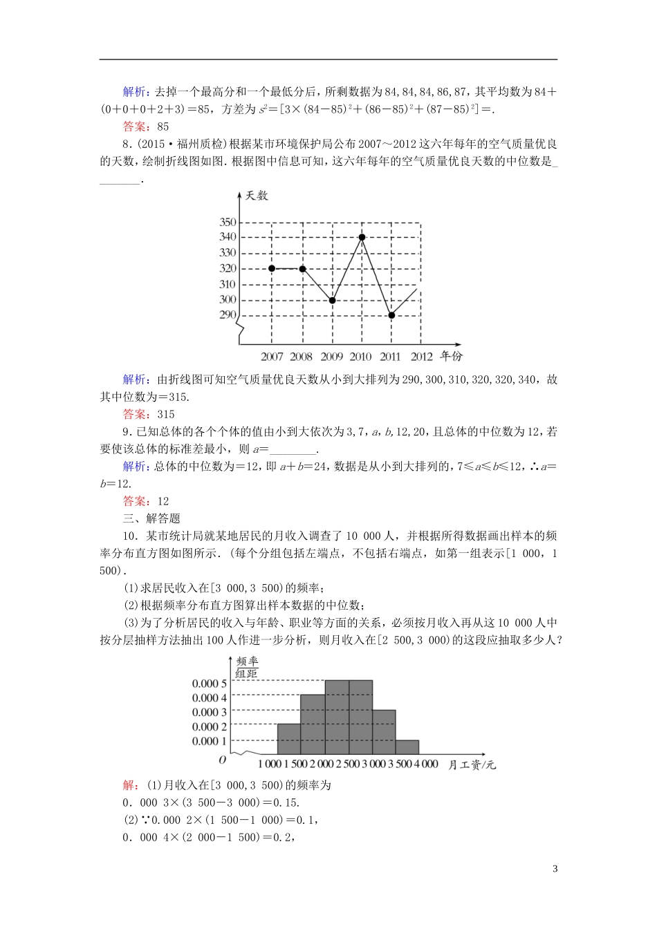 高考数学一轮复习 9.2用样本估计总体课时跟踪训练 文-人教版高三全册数学试题_第3页
