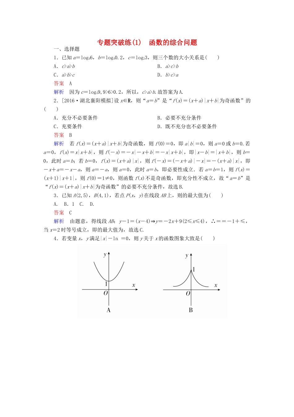 高考数学 专题突破练 1 函数的综合问题试题 理-人教版高三全册数学试题_第1页