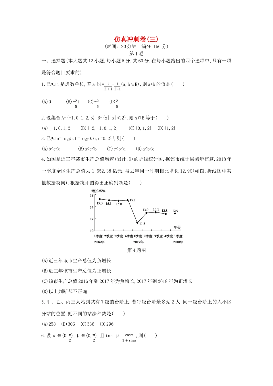 高考数学二轮复习 仿真冲刺卷（三）理-人教版高三全册数学试题_第1页