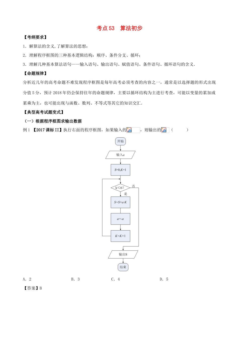 高考数学 考点53 算法初步试题解读与变式-人教版高三全册数学试题_第1页