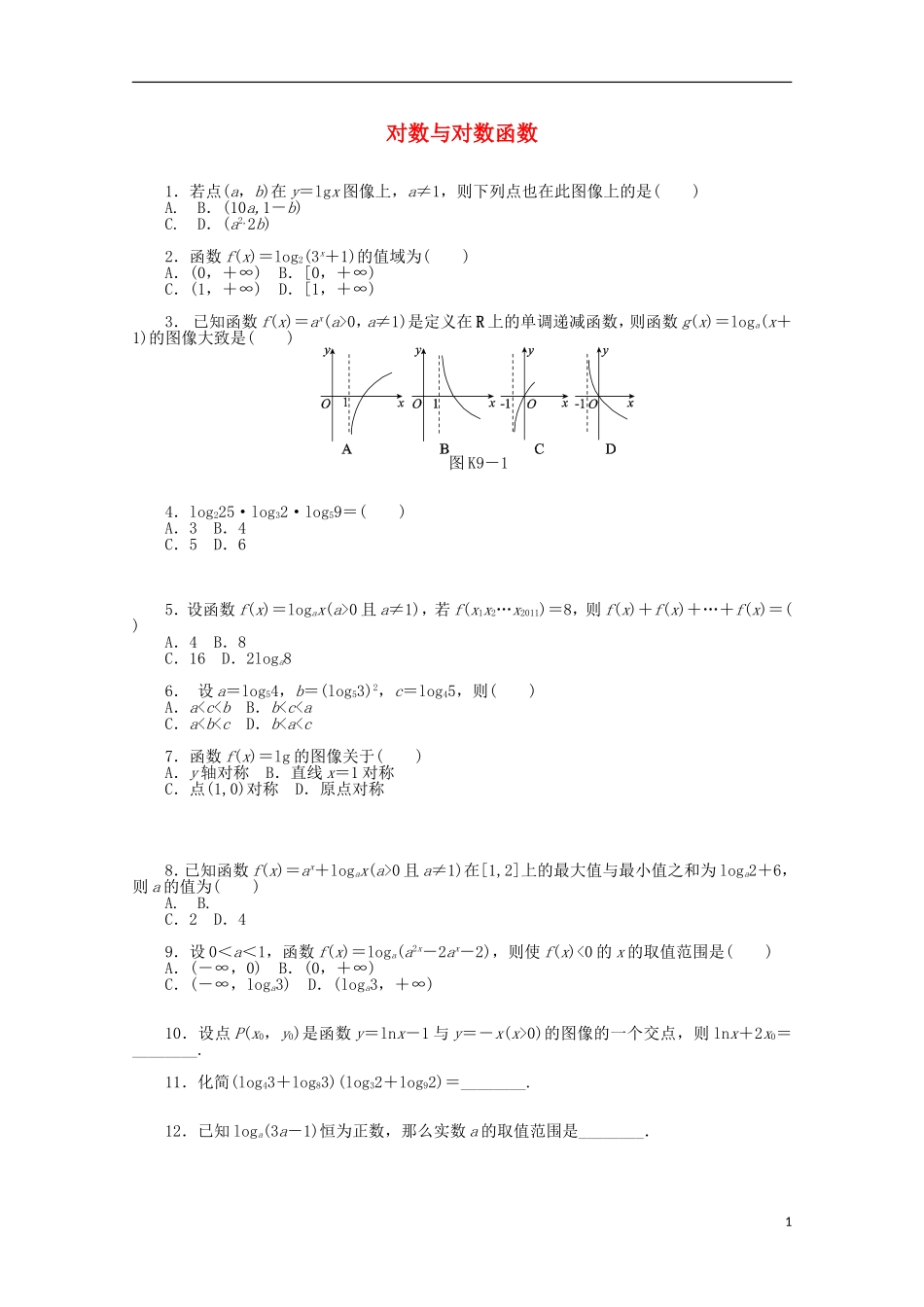 高考数学一轮复习 对数与对数函数基础知识检测 文-人教版高三全册数学试题_第1页