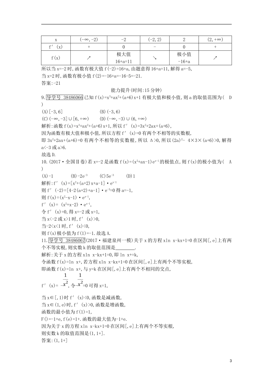 高考数学一轮复习 第二篇 函数、导数及其应用 第11节 第二课时 利用导数研究函数的极值与最值训练 理 新人教版-新人教版高三全册数学试题_第3页