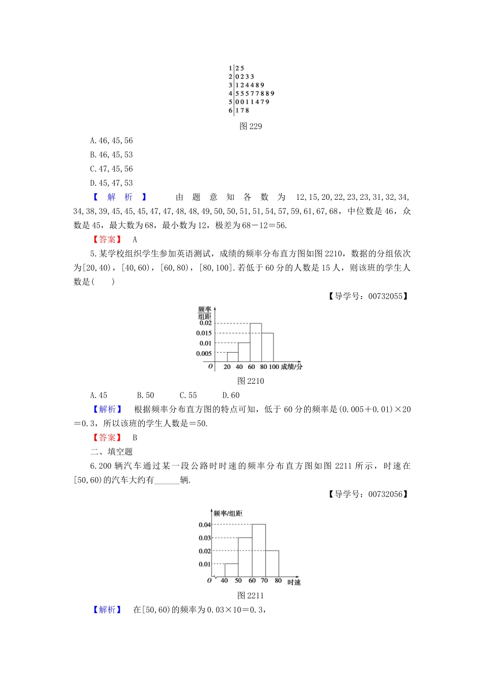 高中数学 第二章 统计 2.2.1 用样本的频率分布估计总体的分布学业分层测评 新人教B版必修3-新人教B版高一必修3数学试题_第2页
