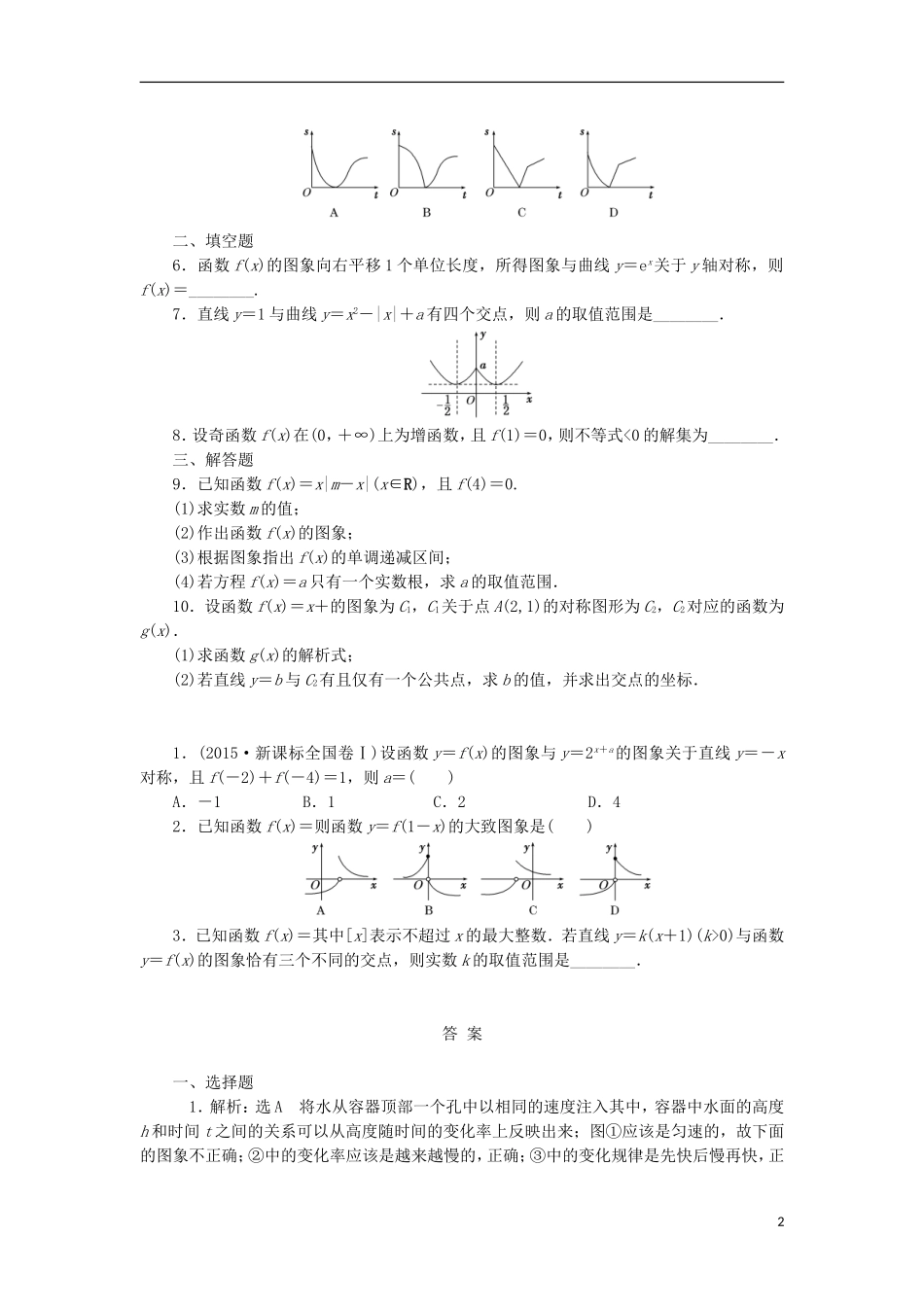 高考数学一轮复习 第二章 函数概念与基本初等函数I 第七节 函数的图象课后作业 理-人教版高三全册数学试题_第2页
