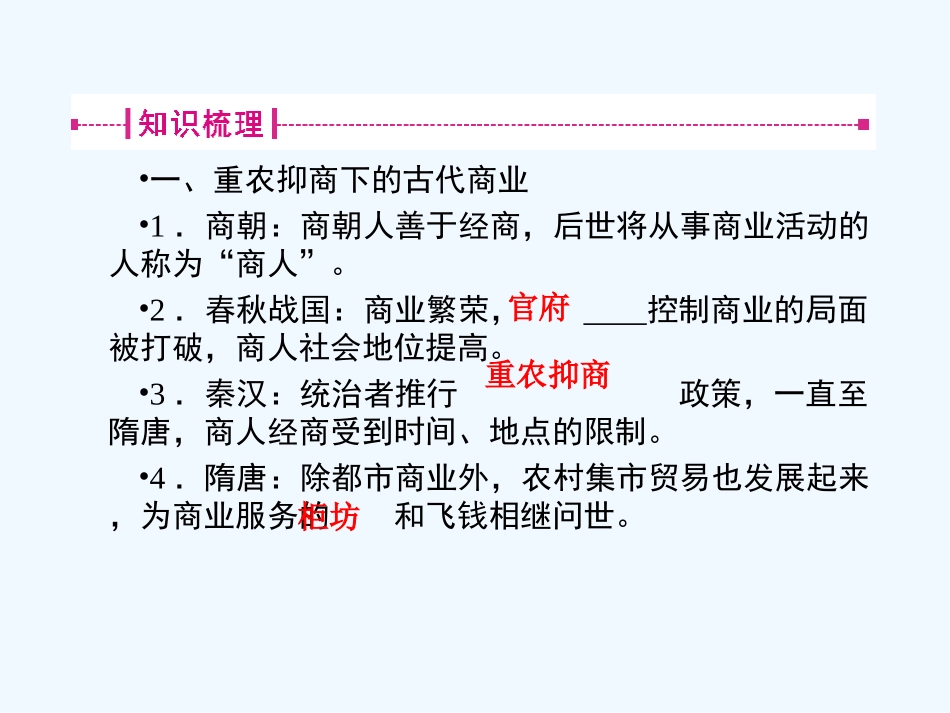 《金版新学案》2011高三历史一轮 第13讲 古代商业的发展和古代的经济政策课件 新人教版_第3页