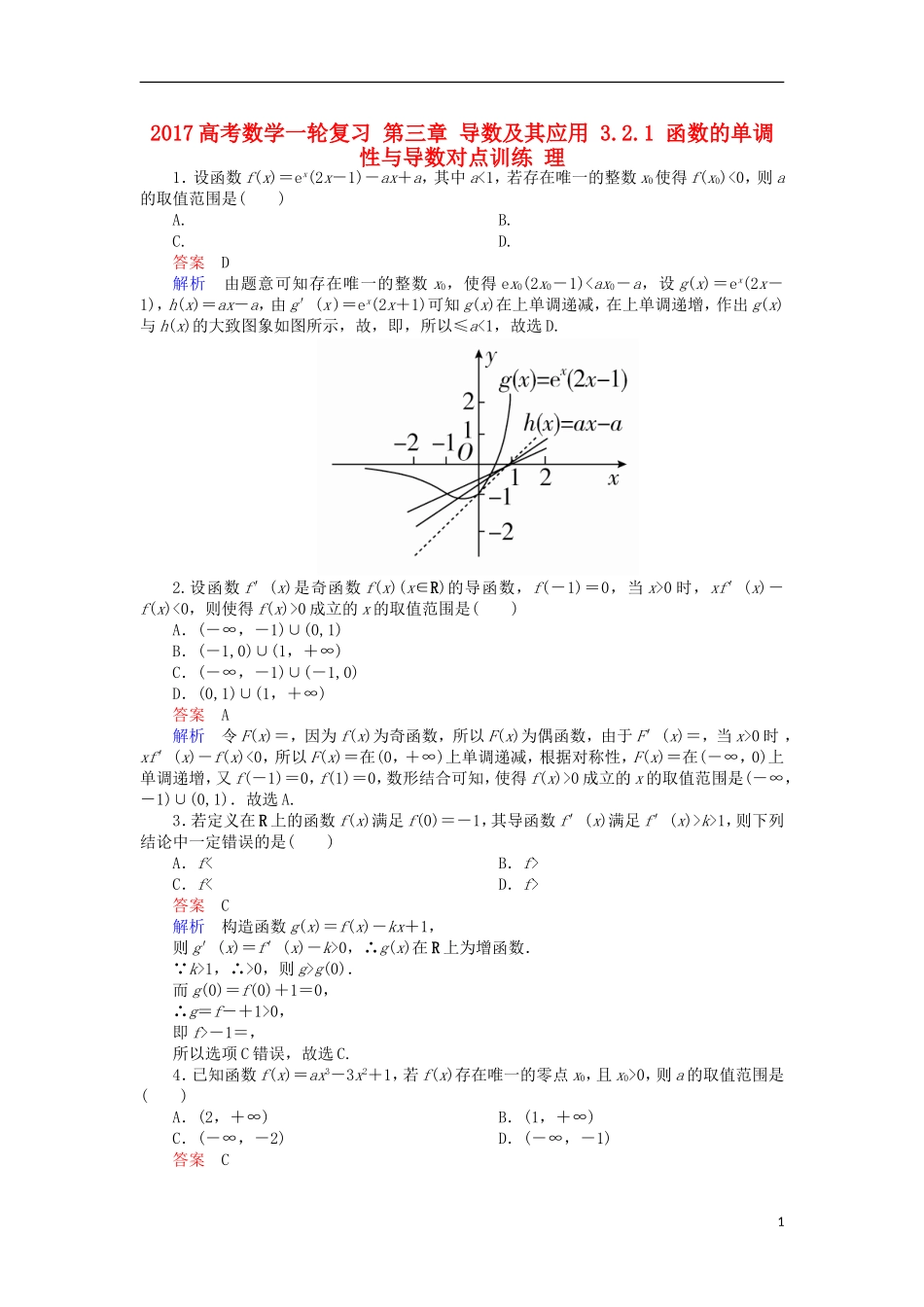 高考数学一轮复习 第三章 导数及其应用 3.2.1 函数的单调性与导数对点训练 理-人教版高三全册数学试题_第1页