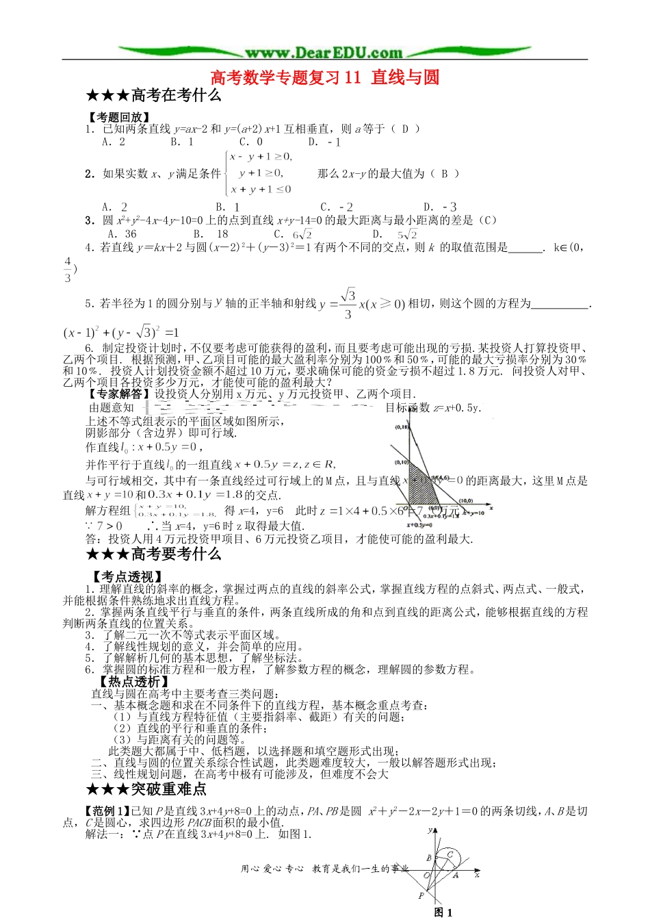 高考数学专题复习11 直线与圆_第1页