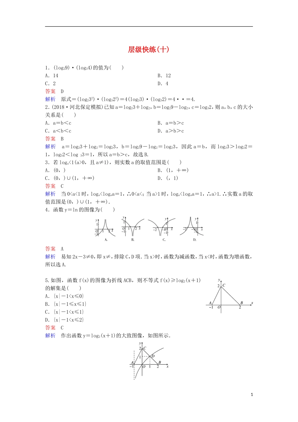 高考数学一轮复习 第二章 函数与基本初等函数层级快练10 文-人教版高三全册数学试题_第1页