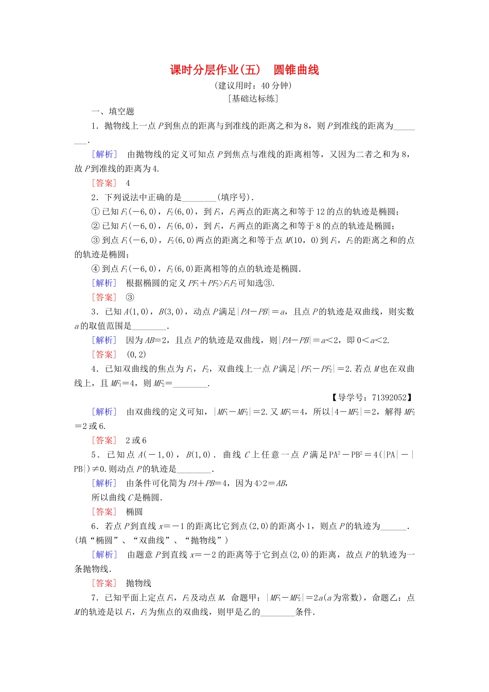 高中数学 课时分层作业5 圆锥曲线 苏教版必修4-苏教版高一必修4数学试题_第1页