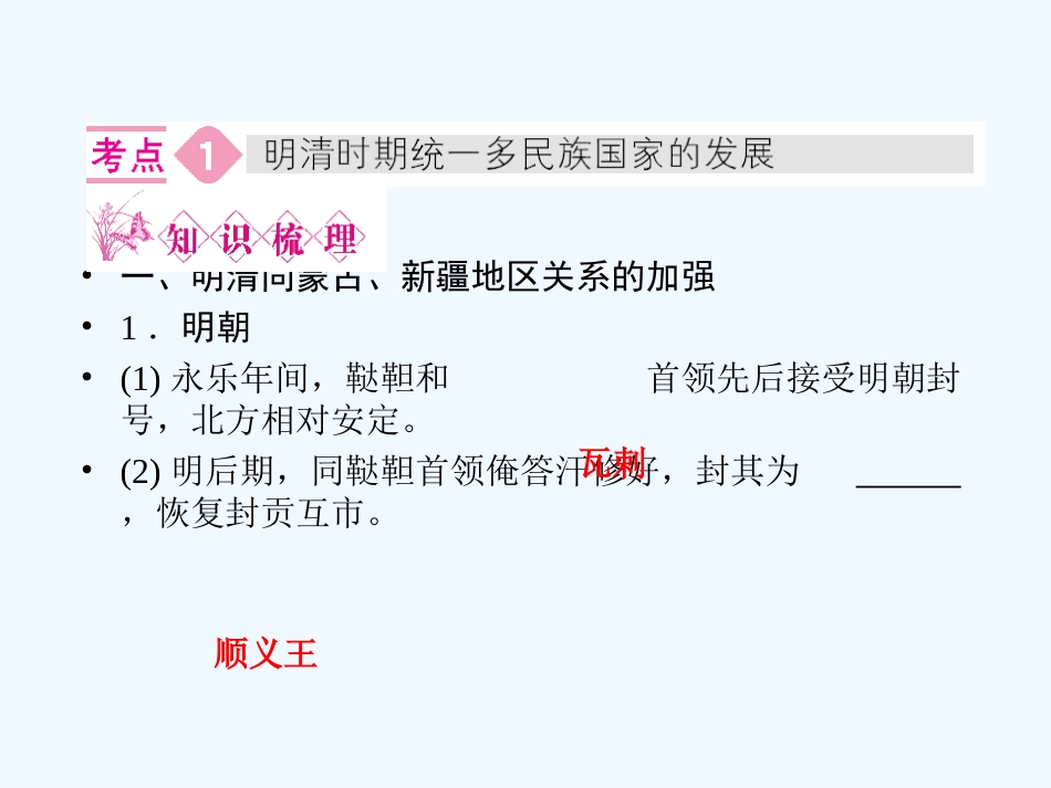 《金版新学案》2011高三历史一轮 第11讲 明清时期统一多民族国家的发展、对外关系和文化课件_第3页