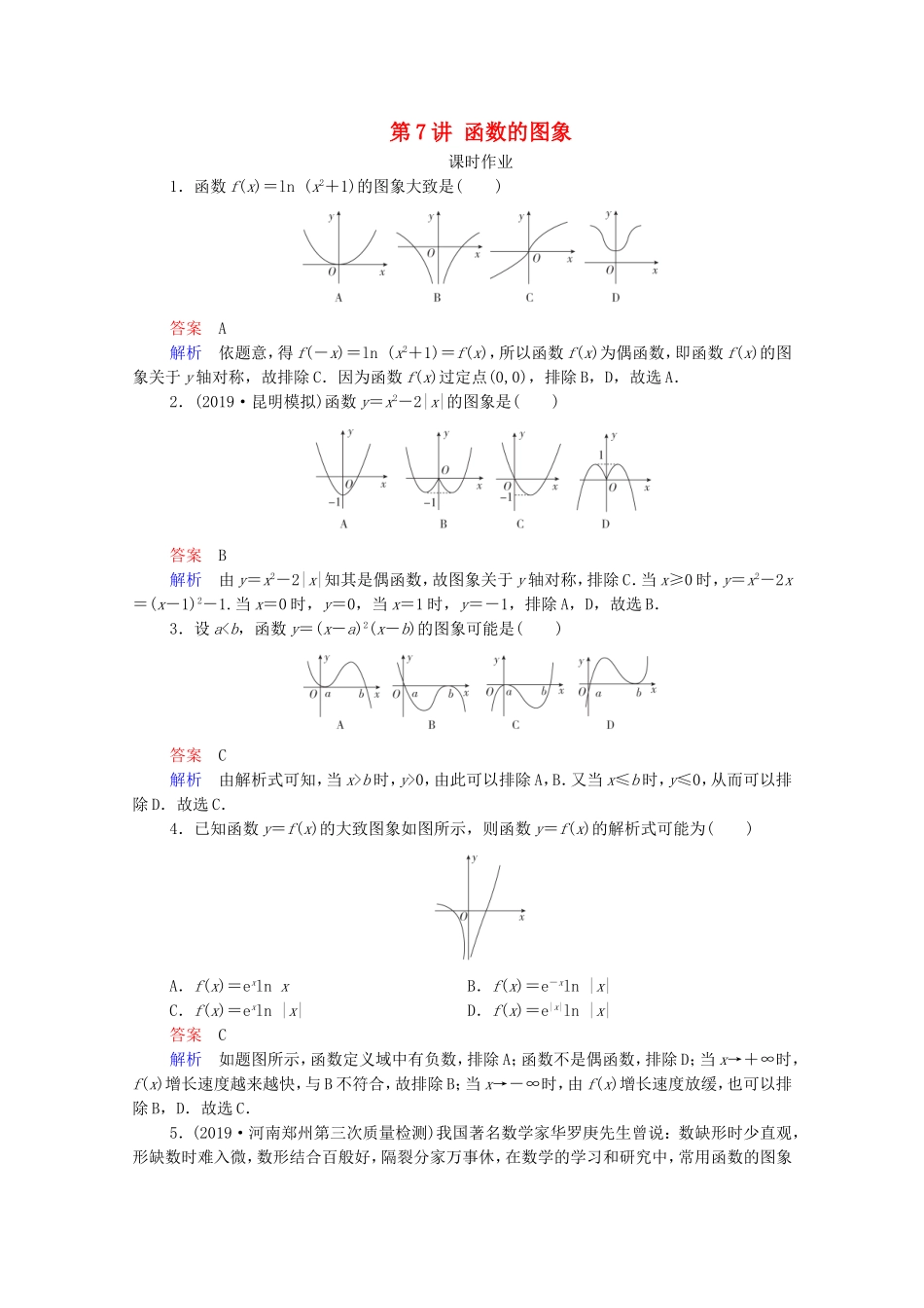 高考数学一轮复习 第2章 函数与基本初等函数 第7讲 函数的图象课时作业（含解析）新人教B版-新人教B版高三全册数学试题_第1页