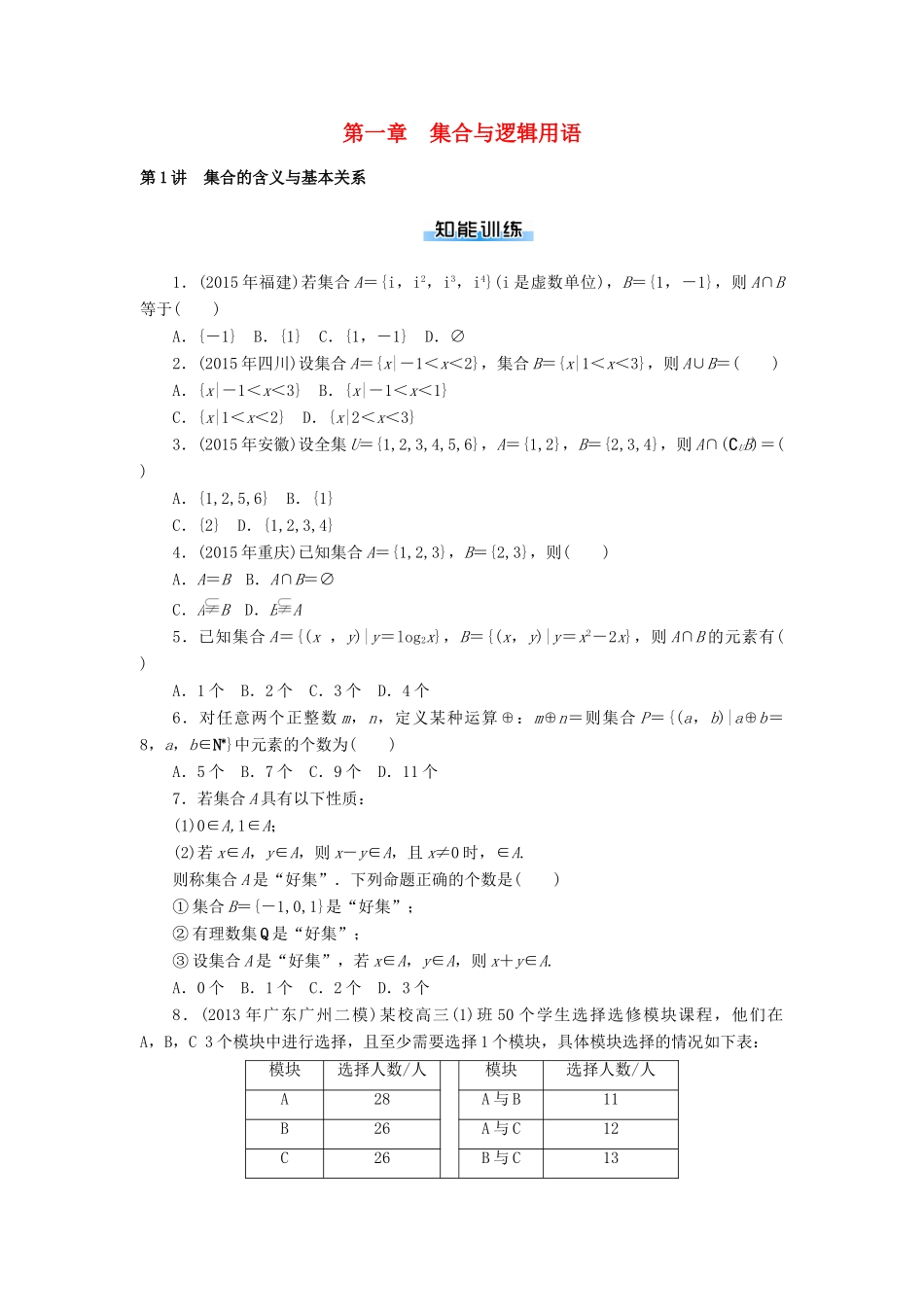高考数学一轮总复习 第一章 集合与逻辑用语课时作业 文-人教版高三全册数学试题_第1页