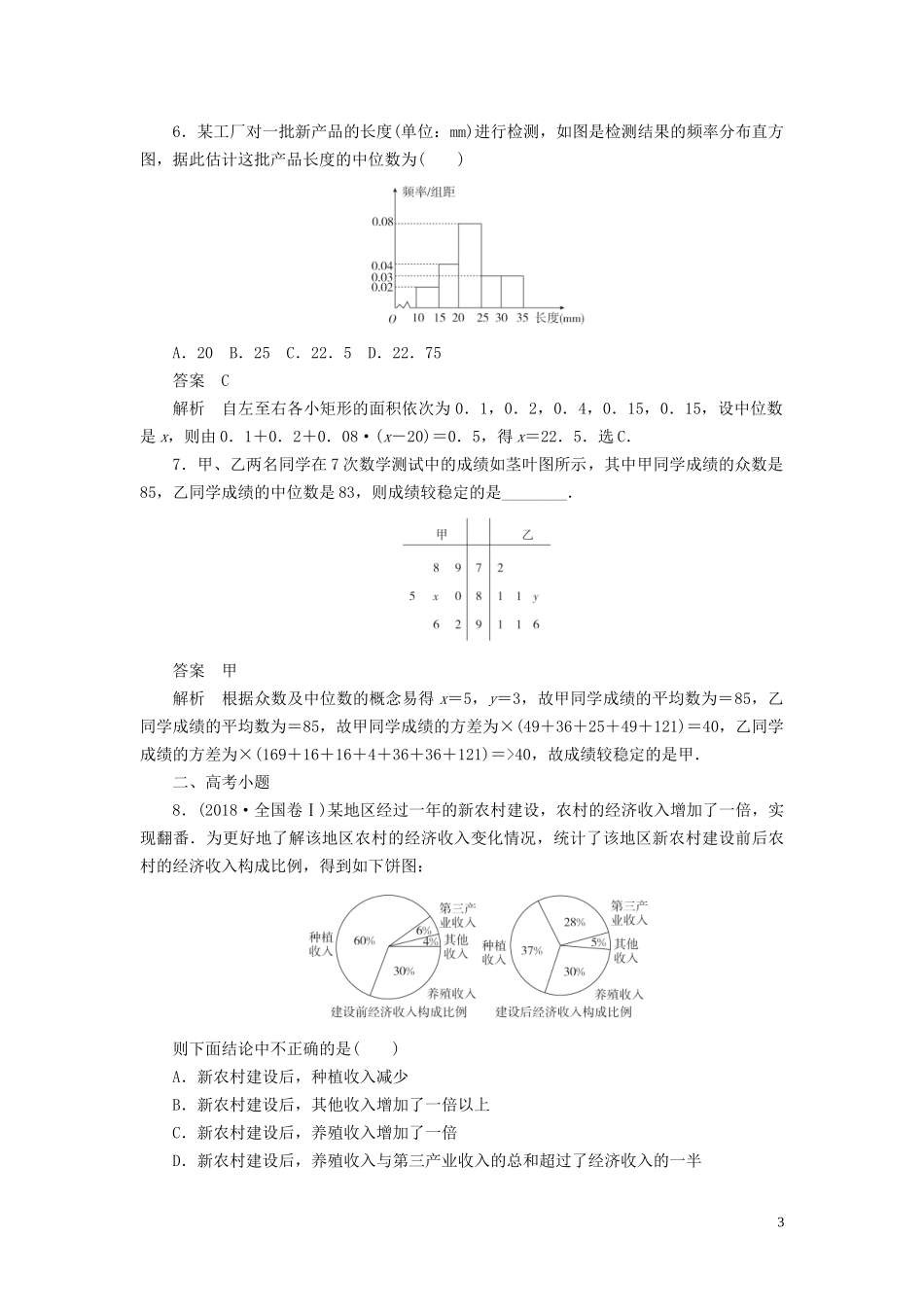 高考数学刷题首选卷 第八章 概率与统计 考点测试55 用样本估计总体 文（含解析）-人教版高三全册数学试题_第3页