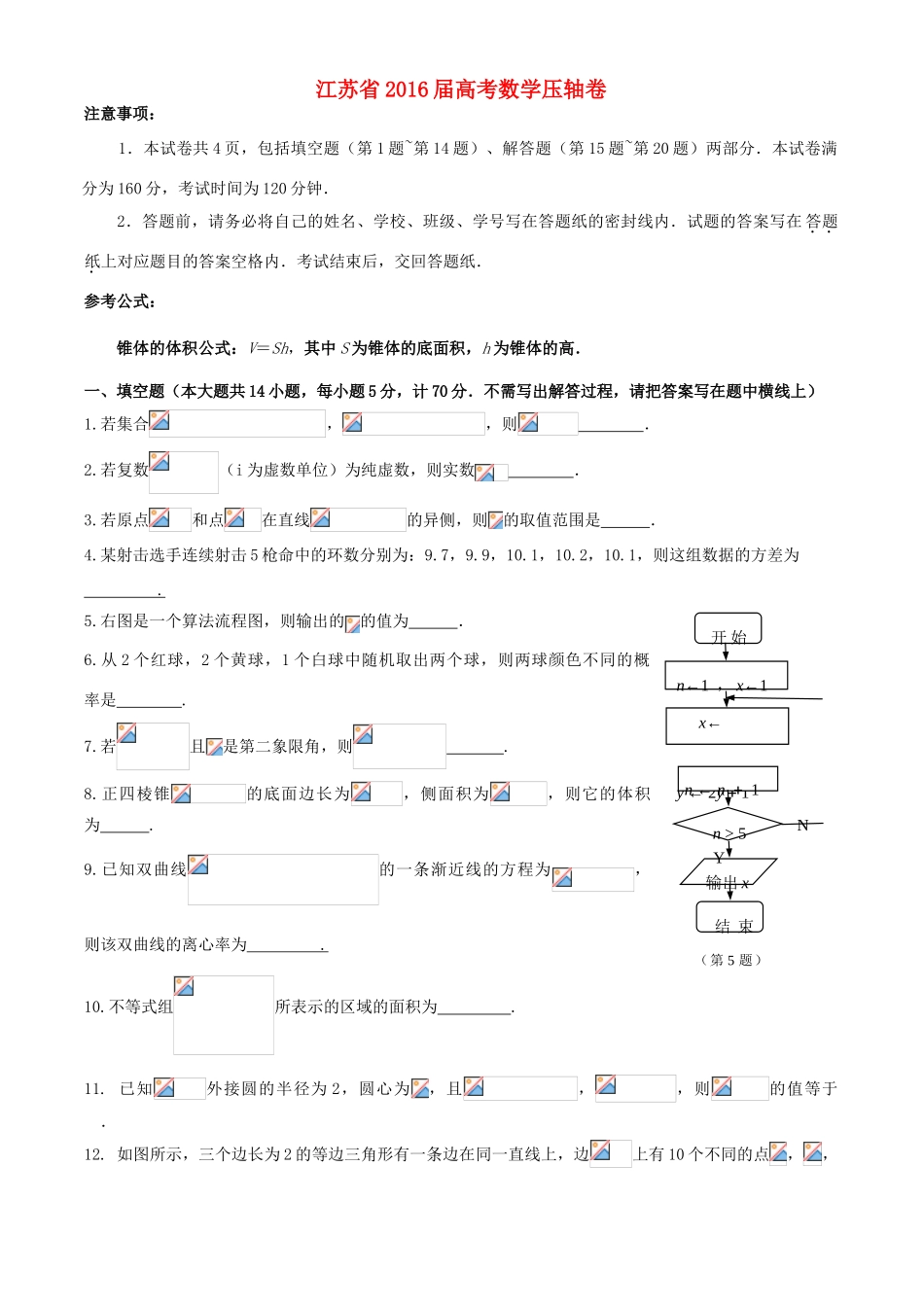 江苏省高考数学压轴卷-人教版高三全册数学试题_第1页