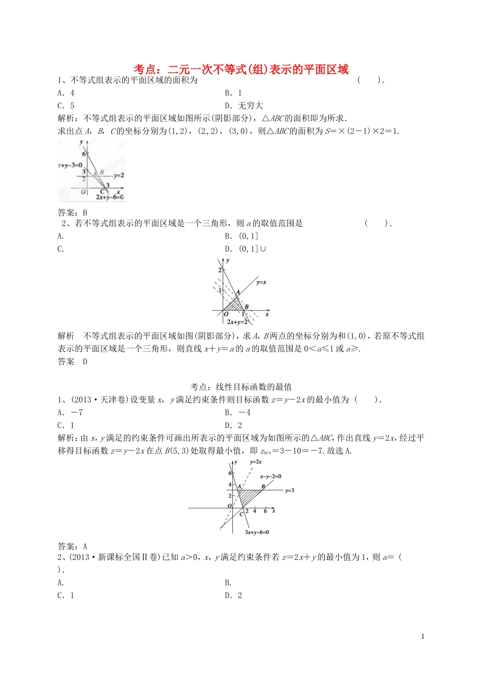 山东省济宁市高三数学一轮复习 专项训练 线性规划（含解析）-人教版高三全册数学试题_第1页