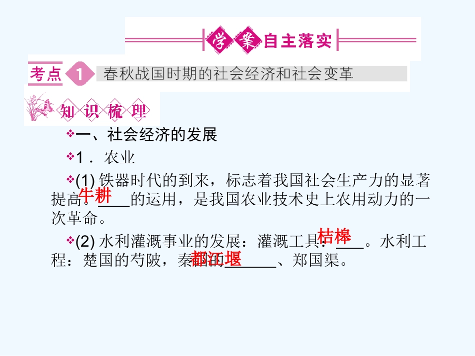 《金版新学案》2011高三历史一轮 第2讲 春秋战国时期的社会经济、社会变革和文化课件_第2页