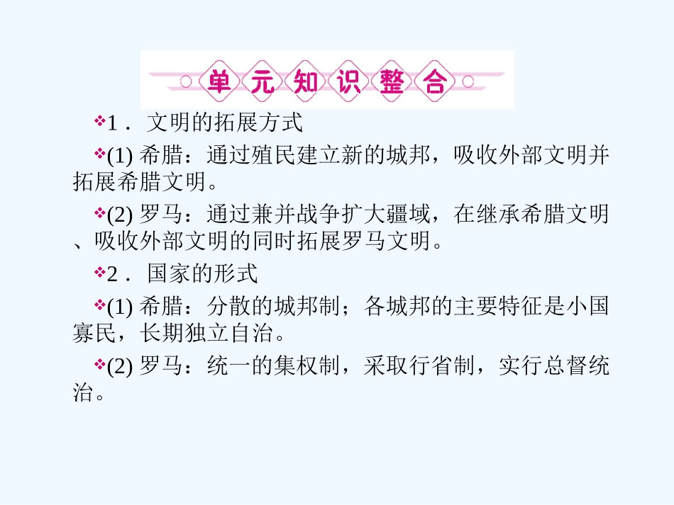 《金版新学案》2011高三历史一轮 第2单元 古代希腊罗马的政治制度和近代西方资本主义政治制度的确立与发展 单元整合课件 新人教版_第3页
