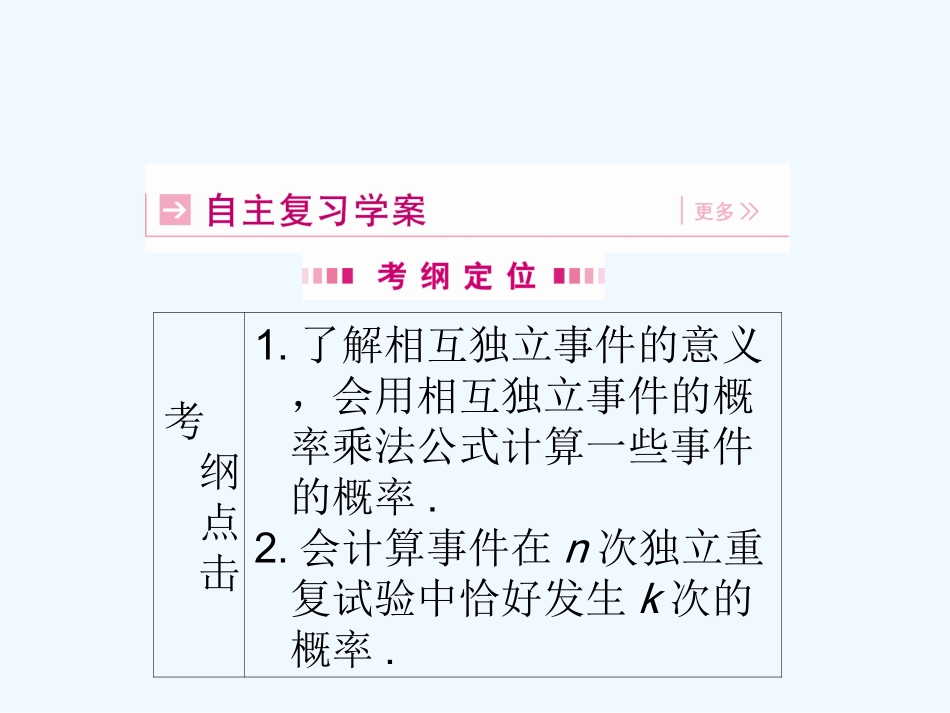 【龙门亮剑】高三数学一轮复习 第十一章 第三节 相互独立事件同时发生的概率课件 理（全国版）_第2页