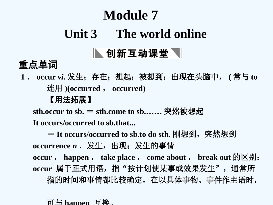 【创新设计】2011高考英语一轮复习 Module 7 Unit 3 The world online课件 译林牛津版_第1页