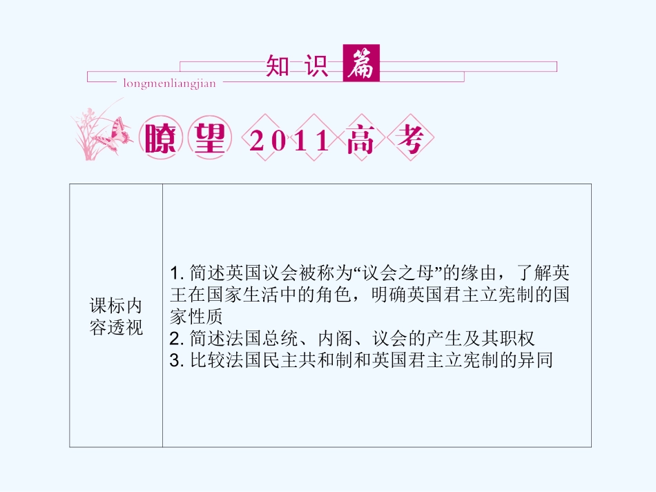 【龙门亮剑】2011高三政治一轮复习 专题2 君主立宪制和民主共和制：以英国和法国为例课件 新人教版选修3_第2页