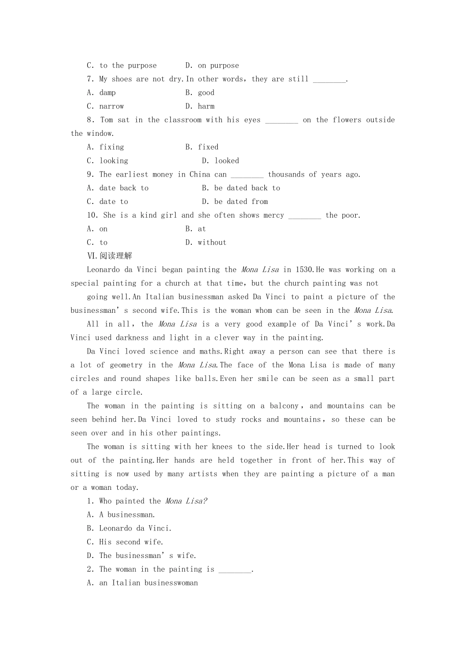 高中英语 Unit6 Period1 Vocabulary课堂达标训练（含解析）北师大版教材必修2-北师大版教材高一必修2英语测试卷_第3页