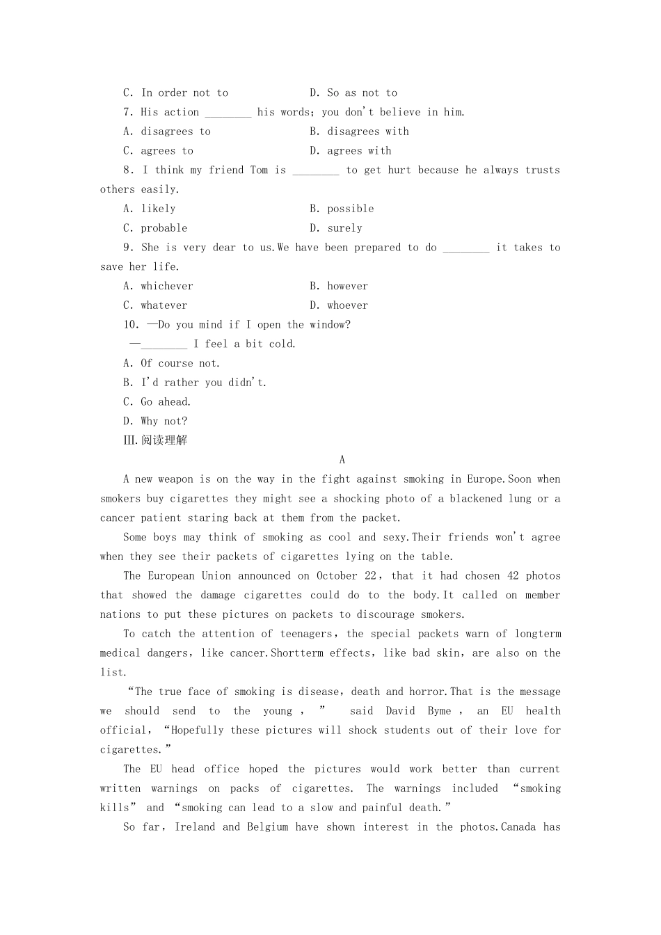 （四川卷）高中英语 Module 2 No Drugs Cultural Corner & Writing课时作业 外研版教材必修2_第2页