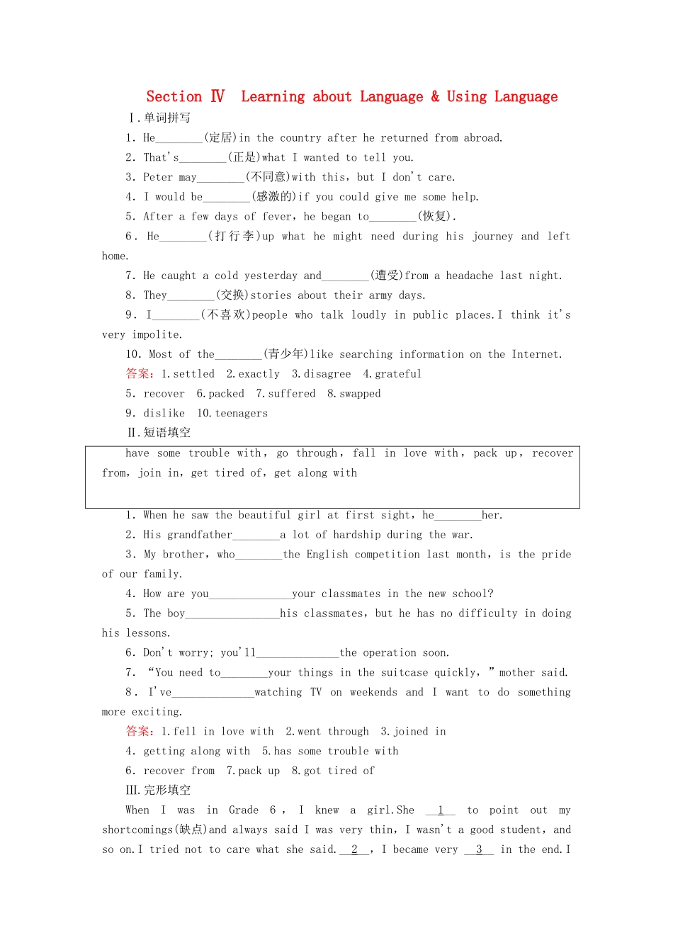 高中英语 Unit1 Learning about Language  Using Language课时作业 新人教版教材必修1-新人教版教材高一必修1英语测试卷_第1页