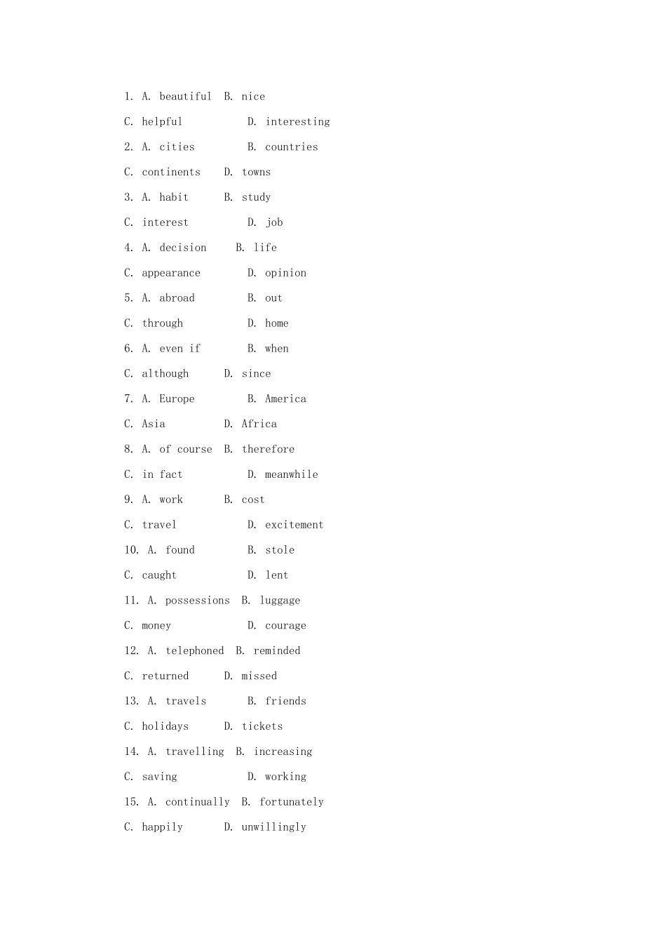 高中英语 Unit3 Travel journal Period Three Grammar练习题 新人教版教材必修1-新人教版教材高一必修1英语测试卷_第3页