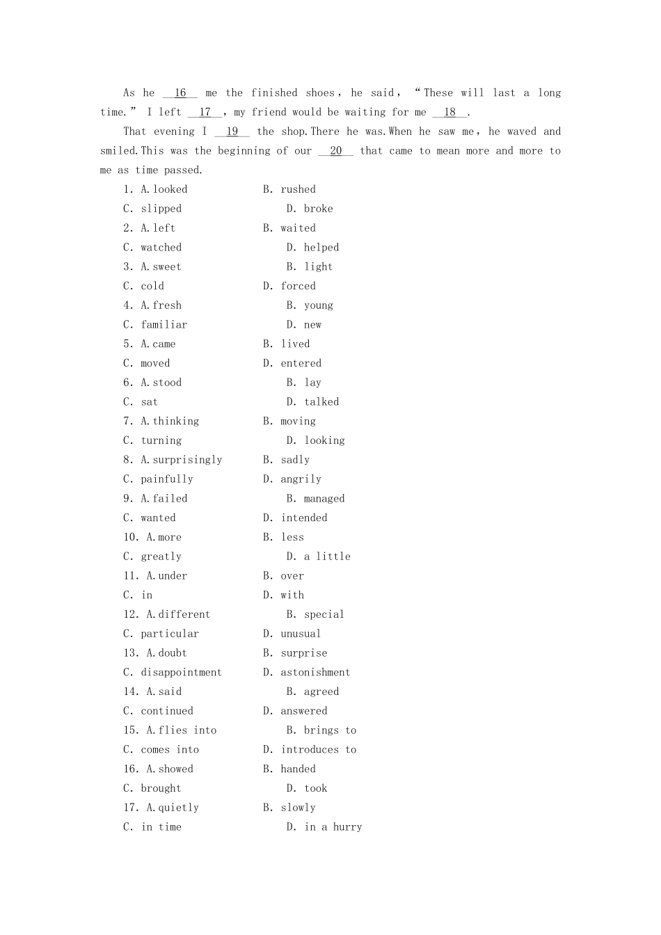 高中英语 Unit2 Period6 Lesson4 Superhero课时训练 北师大版教材必修1-北师大版教材高一必修1英语测试卷_第3页